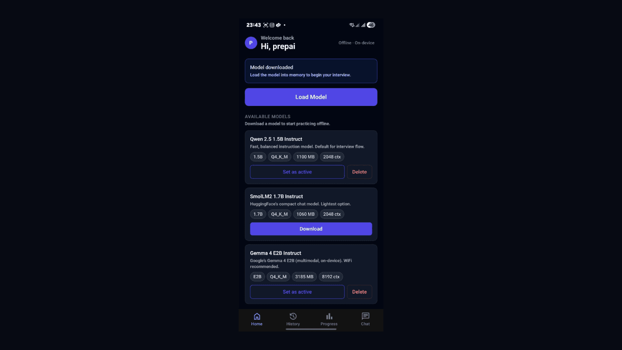 On-Device AI Powered Interview – Using Qwen 2.5 1.5B Q4_K_M & Gemma 4